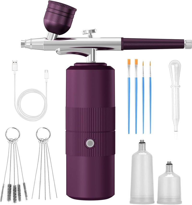 CBVCBV Airbrush Kit with Compressor Portable Airbrush Kit 48PSI High-Pressure Non-Clogging Air Brush Set Cordless Rechargeable with 0.3mm Nozzle and Cleaning Brush for Painting,Nail Art, Makeup (Purple) - Image 1
